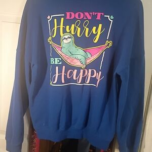 Blue Long Sleeve Top with Sloth Graphic